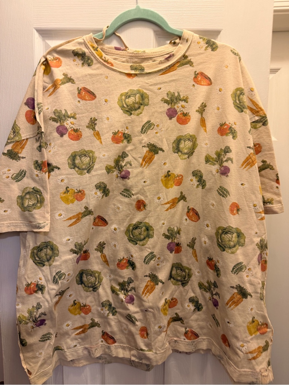 We The Free Cream Vegetable Print Short Sleeve Tee